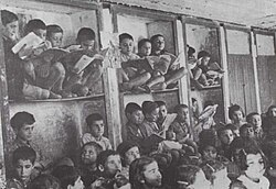 Armenian students cramped into crowded classrooms in Aleppo after they flooded Syrian cities due to the Armenian genocide of 1915
