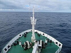 Tourist expedition ship sailing across the Drake Passage to Antarctica