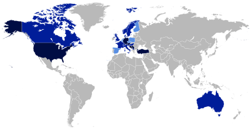 World map of the Bosnian diaspora (including Bosniaks). Bosnia and Herzegovina + 100,000 + 10,000 + 1,000