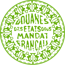 Customs stamp of the states under French mandate after WWI (among them Syria) around 1925. The text is 'DOUANES DES ÉTATS SOUS MANDAT FRANÇAIS' (Customs of the states under French mandate)