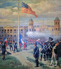 Painting of the handover ceremony in New Orleans on December 20, 1803. Claiborne is shown bottom right.