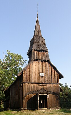 The church (built in 1644) in the Swedish village of Ruhnu, now the oldest preserved wooden shrine in Estonia