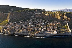 View of the medieval fortress city of Monemvasia
