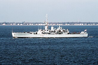 The Leander-class frigate HMS Phoebe in the Hampton Roads