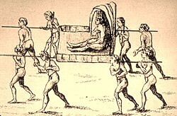 "The Great Sun, Paramount Chief of the Natchez People" in a 1758 drawing by Antoine-Simon Le Page du Pratz