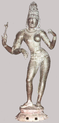 An 11th-century Chola dynasty bronze figurine of Arthanariswara