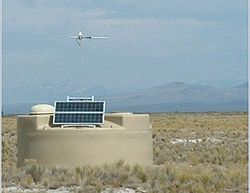 Surface detector (SD) station, or 'tank', of the Pierre Auger Observatory.