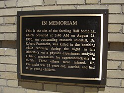 The plaque honoring the victims of the August 1970 Sterling Hall bombing, University of Wisconsin, Madison