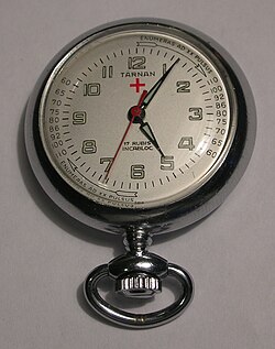This pocket watch made for the medical community has Latin instructions for measuring a patient's pulse rate on its dial: enumeras ad XX pulsus, "count to 20 beats".