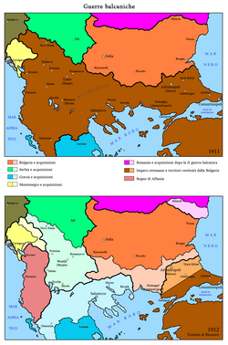 The territorial gains of the Balkan states after the Balkan Wars