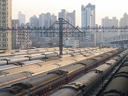 A coach yard in Shanghai, China