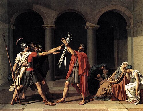 Jacques-Louis David, Oath of the Horatii, 1784, an icon of Neoclassicism in painting
