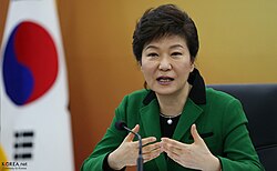 Park delivering the keynote speech during an economic policy meeting on 27 December 2013 at the Sejong Government Complex.
