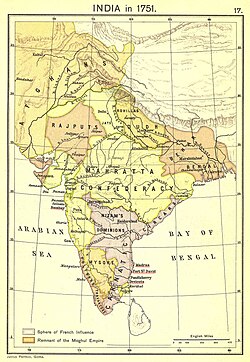India at the height of French influence in 1751