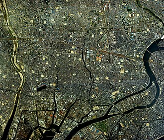 Aerial view of Amagasaki city center
