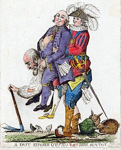 A French political cartoon of the three orders of feudal society (1789). The rural third estate carries the clergy and the nobility.