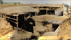 Hot shower-bath establishment installed by a French engineer, November 1914