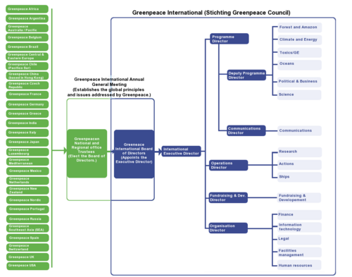 The governance and management structure of Greenpeace.