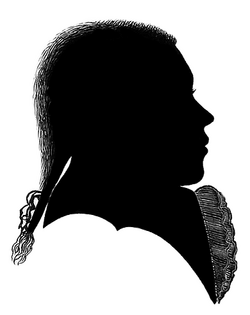 Silhouette image made of Beethoven "in his 16th year" (c. 1786; age 15). He wears the uniform and wig suited to his employment as a court musician in Bonn.[14]