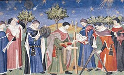 Clerics studying astronomy and geometry, French, early 15th century