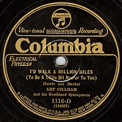 The American label of an electrically recorded Columbia disc by Art Gillham from the mid-1920s
