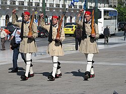 Evzones of the Presidential Guard in front of the Greek Parliament armed with M1 Garands