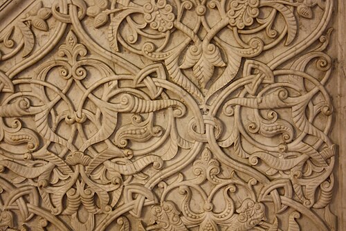 Stone relief with arabesques of tendrils, palmettes and half-palmettes in the Umayyad Mosque, Damascus, Syria