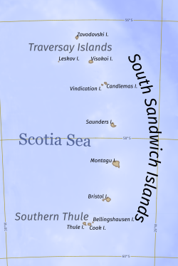 Closeup map of the South Sandwich Islands