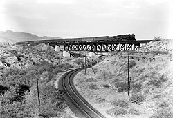 The train crossing Ciénega Creek near Vail, Arizona, in 1921