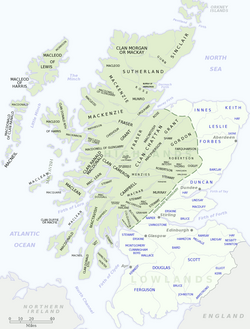 Map of Scottish Highland clans and lowland families