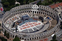 Pula Arena, the only remaining Roman amphitheatre to have four side towers and with all three Roman architectural orders entirely preserved