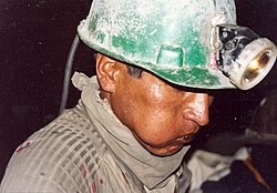 A Bolivian miner chewing coca leaf in Potosí