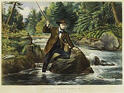 Fishing became a popular recreational activity in the 19th century. Print from Currier and Ives.