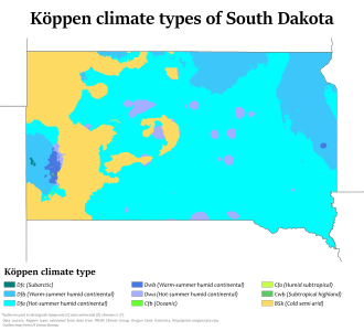 Köppen climate types in South Dakota