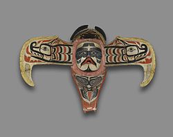 Namgis (Native American). Thunderbird Transformation Mask, 19th century. The Thunderbird is believed to be an Ancestral Sky Being of the Namgis clan of the Kwakwaka’wakw, who say that when this bird ruffles its feathers, it causes thunder and when it blinks its eyes, lightning flashes. Brooklyn Museum