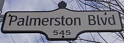 A Palmerston Boulevard street sign.