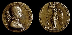 Bronze medal of Isabella d'Este, princess and patron of Renaissance humanists, distributed as a gift.