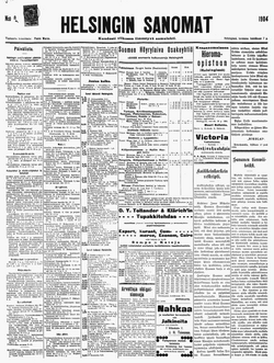 Front page of the Helsingin Sanomat (Helsinki Times) on July 7, 1904