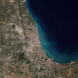 A satellite image of Chicago