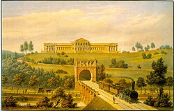 Rosenstein with the railway tunnel around 1845, at the time of the opening of the section Stuttgart-Esslingen