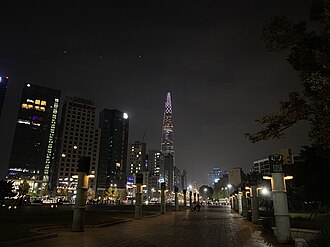 View of the Lotte World Tower at night