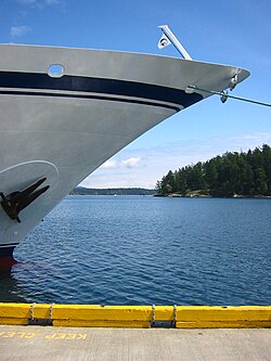 Flared bow of a cruise ship