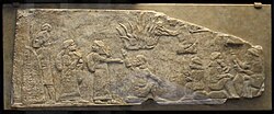 Relief from the time of Ashurbanipal, depicting Babylonian prisoners under Assyrian guard