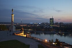 Confluence of river Sava into the Danube beneath Fortress in Belgrade, capital of Serbia