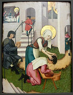 St. Verena's Mercy, Verena washing a leper's hair (Swabia, c. 1525).[3]