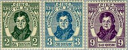 The first commemorative postage stamps of Ireland, issued in 1929, commemorate the Roman Catholic Relief Act 1829 with a portrait of Daniel O'Connell.