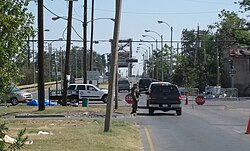 Checkpoint in the Ninth Ward at the Industrial Canal in October 2005. Residents were allowed in to examine and salvage from their property during daylight.