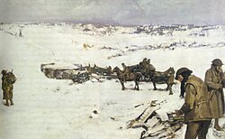 Mametz, Western Front, a winter scene, painting by Frank Crozier