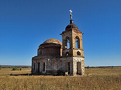 The defunct church in the abandoned village Novospasskoye, Saratov Oblast, Russia