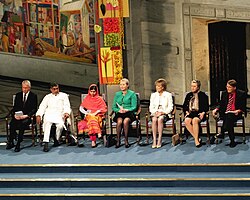 Malala Yousafzai was awarded the Nobel Peace Prize in 2014, alongside Kailash Satyarthi of India, for her advocacy of educational initiatives, particularly girls' education worldwide.